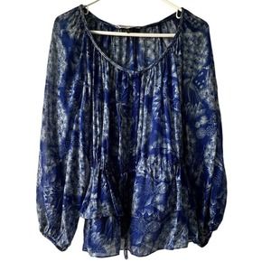 Rebecca Taylor Silk Blend Cinch Waist Puff Sleeve Top